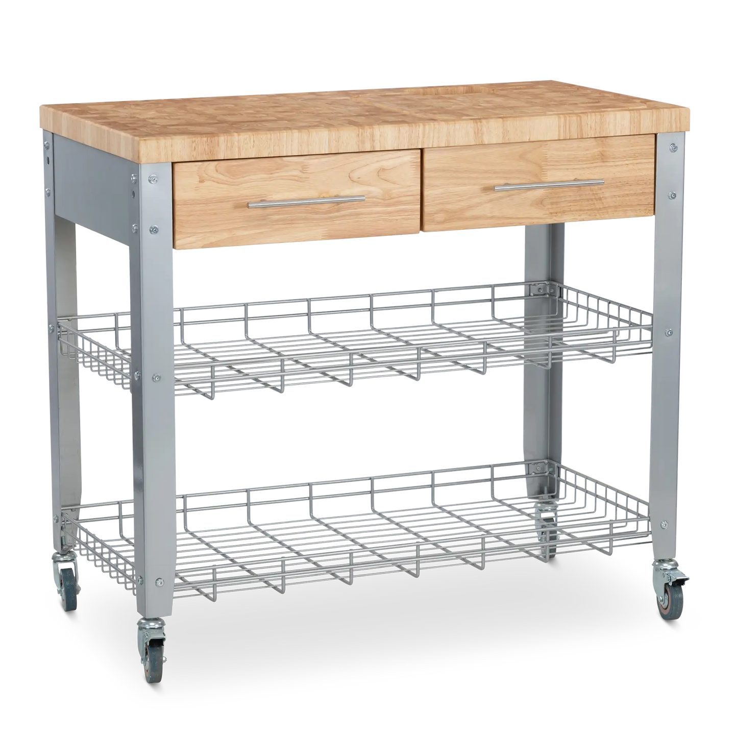 Portable Kitchen Cart with Butcher Block Top