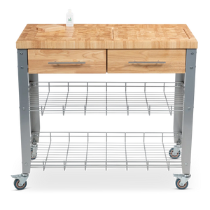 Portable Kitchen Cart with Butcher Block Top