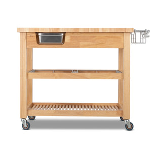 Portable Kitchen Cart with Butcher Block Top