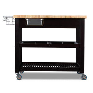 Portable Kitchen Cart with Butcher Block Top