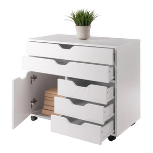 Winsome Wood Halifax Wide Storage Cabinet, 3-Small and 2-Wide Drawers in White 