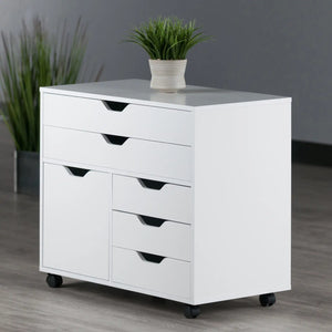 Winsome Wood Halifax Wide Storage Cabinet, 3-Small and 2-Wide Drawers in White 