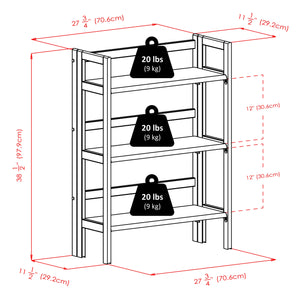 Winsome Wood Torino 3-Pc Foldable Shelf with 2 Foldable Wide Fabric Baskets in Black