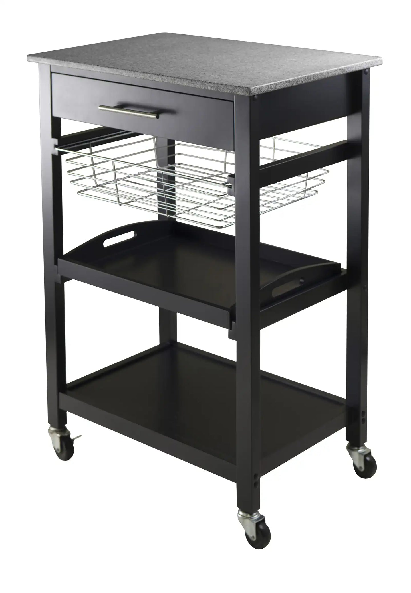 Winsome Wood Julia Utility Kitchen Cart, Granite Top in Black 