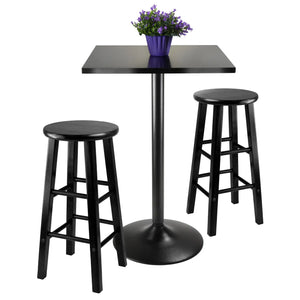 Winsome Wood Obsidian 3-Pc Square Pub Table and Round Seat Counter Stools in Black