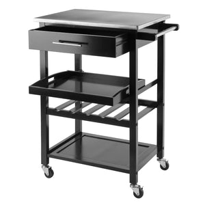 Winsome Wood Anthony Utility Kitchen Cart, Stainless Steel Top in Black