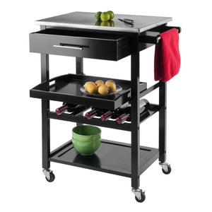 Winsome Wood Anthony Utility Kitchen Cart, Stainless Steel Top in Black