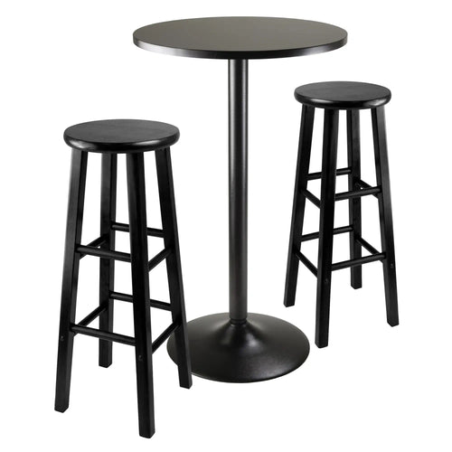 Winsome Wood Obsidian 3-Pc Round Pub Table and Round Seat Bar Stools in Black 