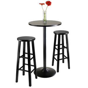 Winsome Wood Obsidian 3-Pc Round Pub Table and Round Seat Bar Stools in Black 