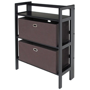 Winsome Wood Torino 3-Pc Foldable Shelf with 2 Foldable Wide Fabric Baskets in Black and Chocolate