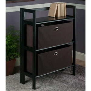 Winsome Wood Torino 3-Pc Foldable Shelf with 2 Foldable Wide Fabric Baskets in Black and Chocolate