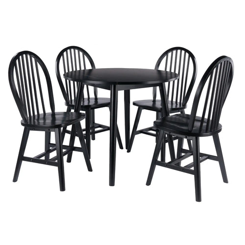 Winsome Wood Moreno 5-Pc Drop Leaf Dining Table with Windsor Chairs in Black
