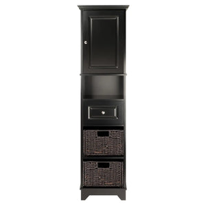 Winsome Wood Wyatt 3-Pc Storage Cabinet with 2 Foldable Corn Husk Baskets in Black and Chocolate