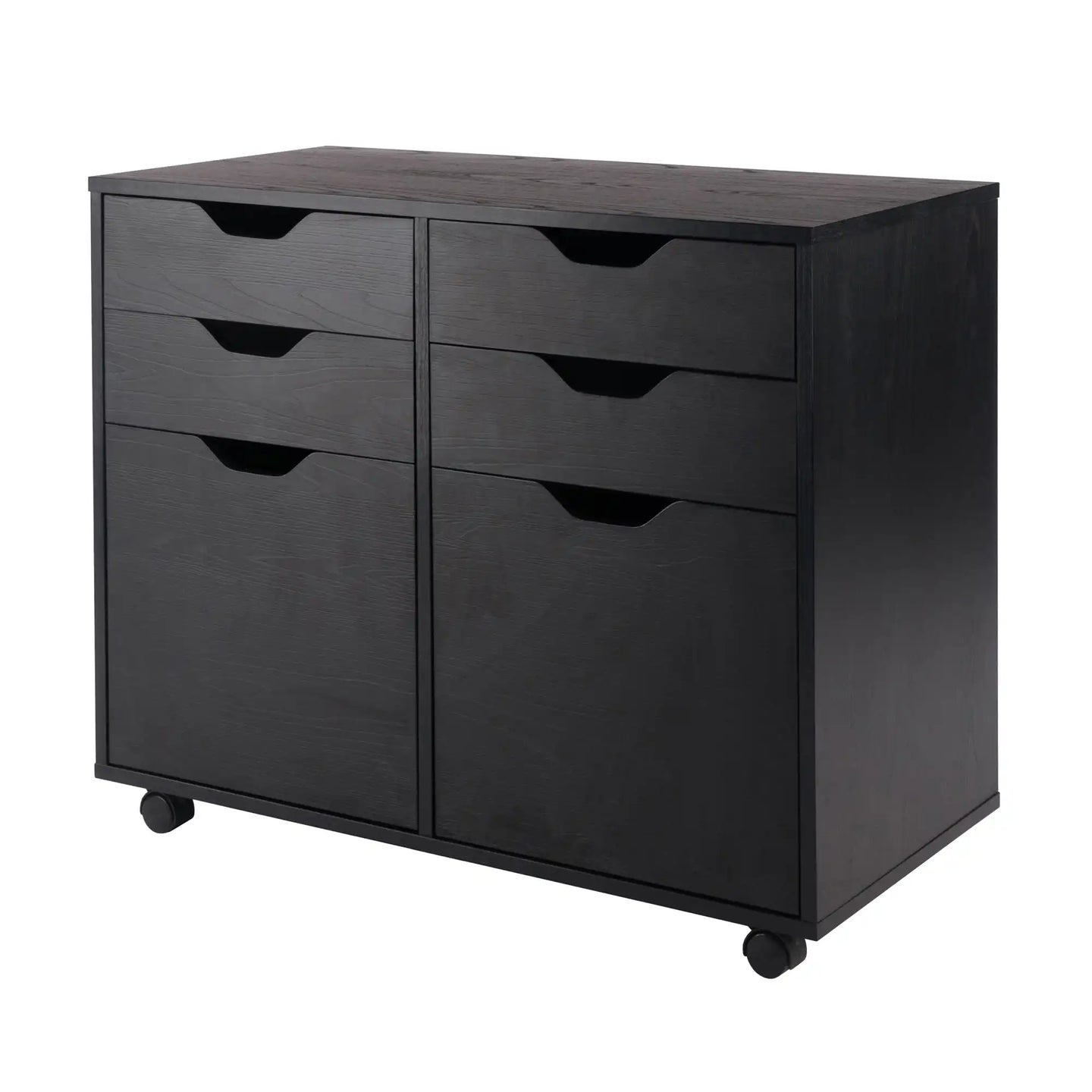 Winsome Wood Halifax Wide 2-Door Storage Cabinet, 4-Drawer in Black