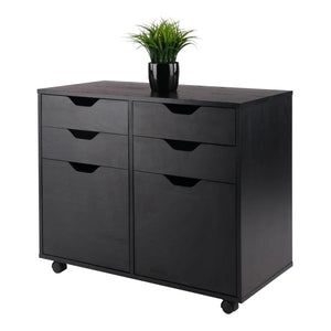 Winsome Wood Halifax Wide 2-Door Storage Cabinet, 4-Drawer in Black