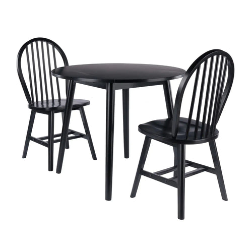 Winsome Wood Moreno 3-Pc Drop Leaf Dining Table with Windsor Chairs in Black