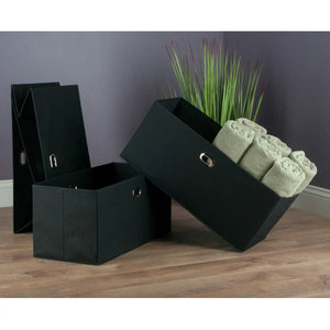 Winsome Wood Torino 3-Pc Foldable Fabric Basket Set in Black