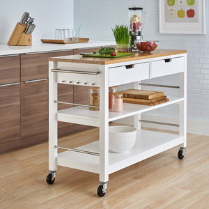 TRINITY Kitchen Island with Drawers | White & Bamboo