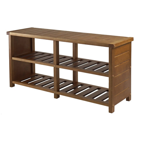 Winsome Wood Keystone Bench, 2-Tier Shoe Storage in Teak