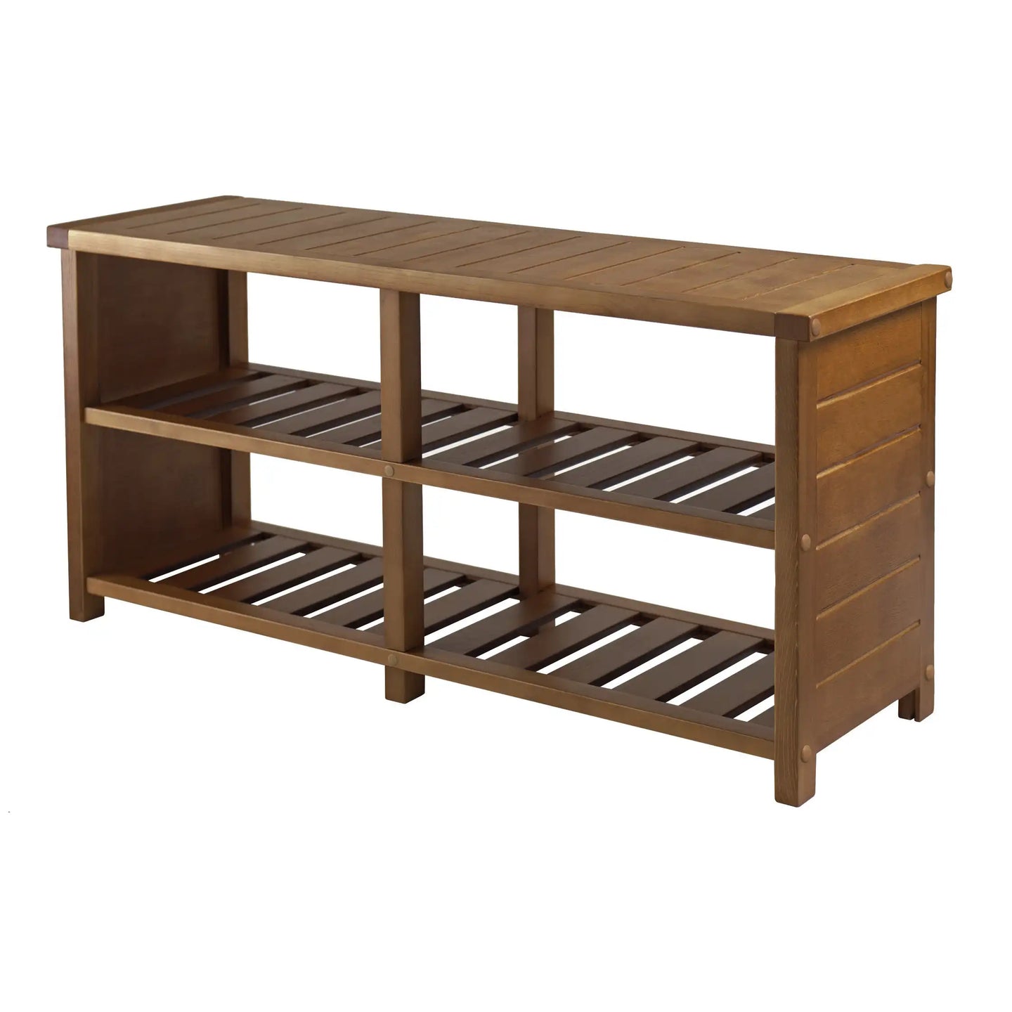 Winsome Wood Keystone Bench, 2-Tier Shoe Storage in Teak