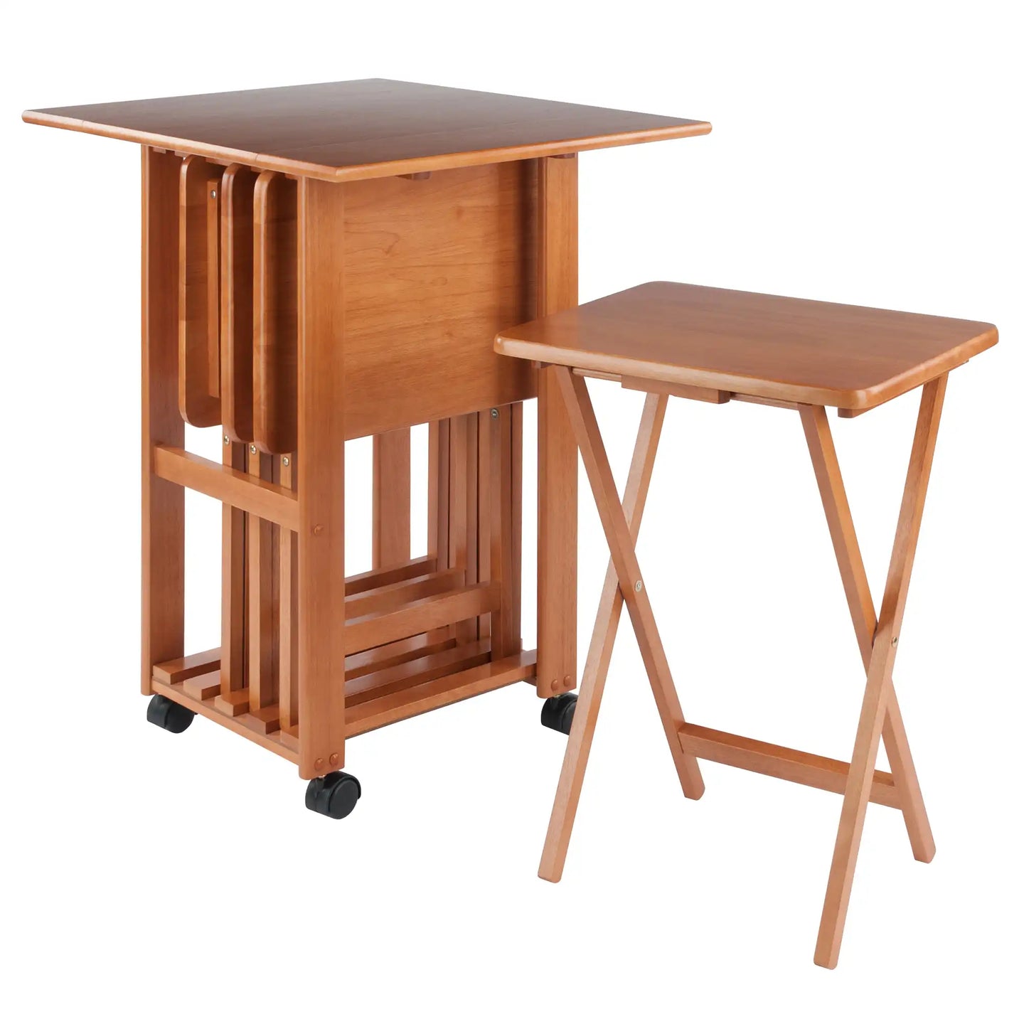 Winsome Wood Sophia 5-Pc Snack Table Set, Drop Leaf Top in Teak