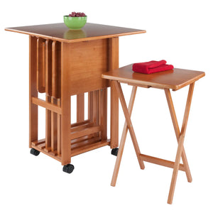 Winsome Wood Sophia 5-Pc Snack Table Set, Drop Leaf Top in Teak