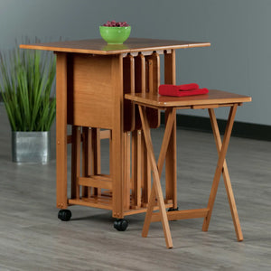 Winsome Wood Sophia 5-Pc Snack Table Set, Drop Leaf Top in Teak