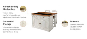 Homestyles Monarch Off-White Kitchen Island Set