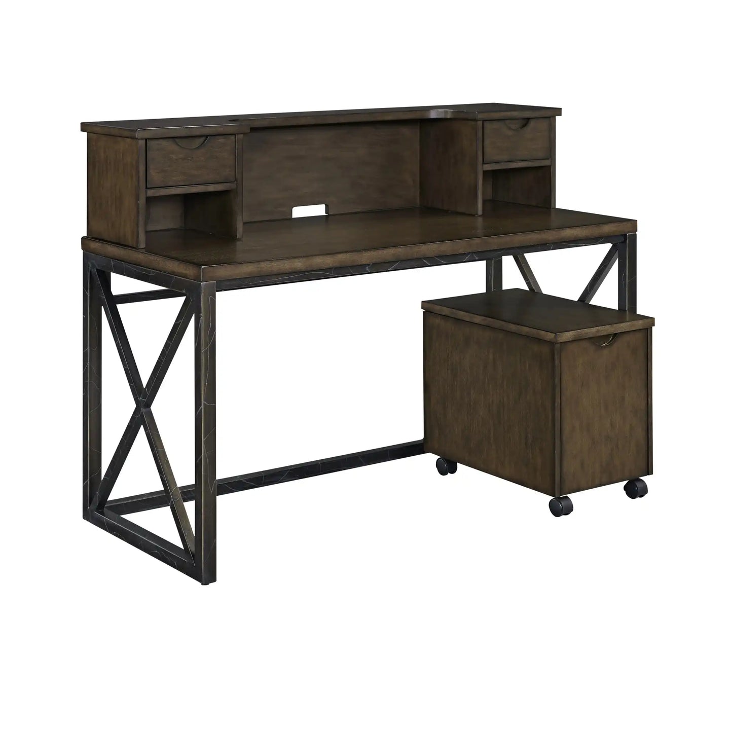 Homestyles Xcel Brown Desk with Hutch and File Cabinet