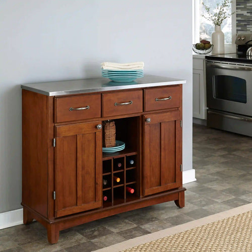 Homestyles Cherry and Stainless Steel Buffet with Wine Storage