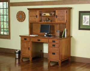 Homestyles Arts & Crafts Brown Pedestal Desk with Hutch
