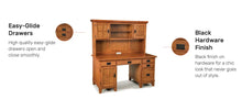 Load image into Gallery viewer, Homestyles Arts &amp; Crafts Brown Pedestal Desk with Hutch