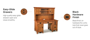 Homestyles Arts & Crafts Brown Pedestal Desk with Hutch