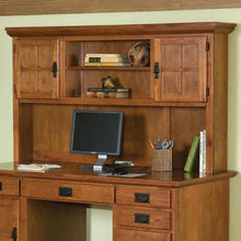 Load image into Gallery viewer, Homestyles Arts &amp; Crafts Brown Pedestal Desk with Hutch