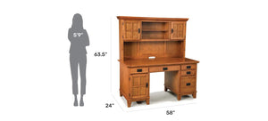 Homestyles Arts & Crafts Brown Pedestal Desk with Hutch