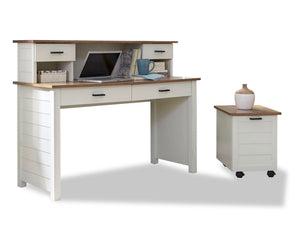 Homestyles Portsmouth Off-White Writing Desk, Hutch and Filing Cabinet