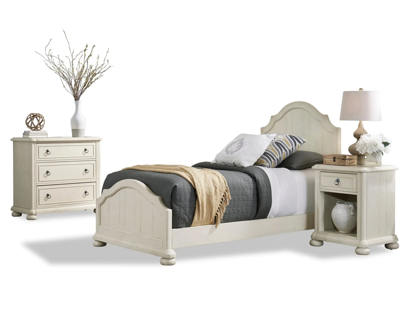 Homestyles Provence Off-White Twin Bed, Nightstand and Chest