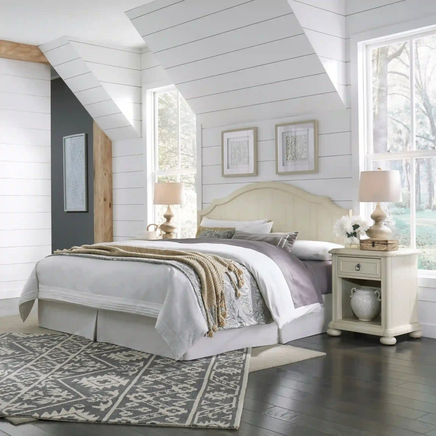 Homestyles Provence Off-White King Headboard and Two Nightstands