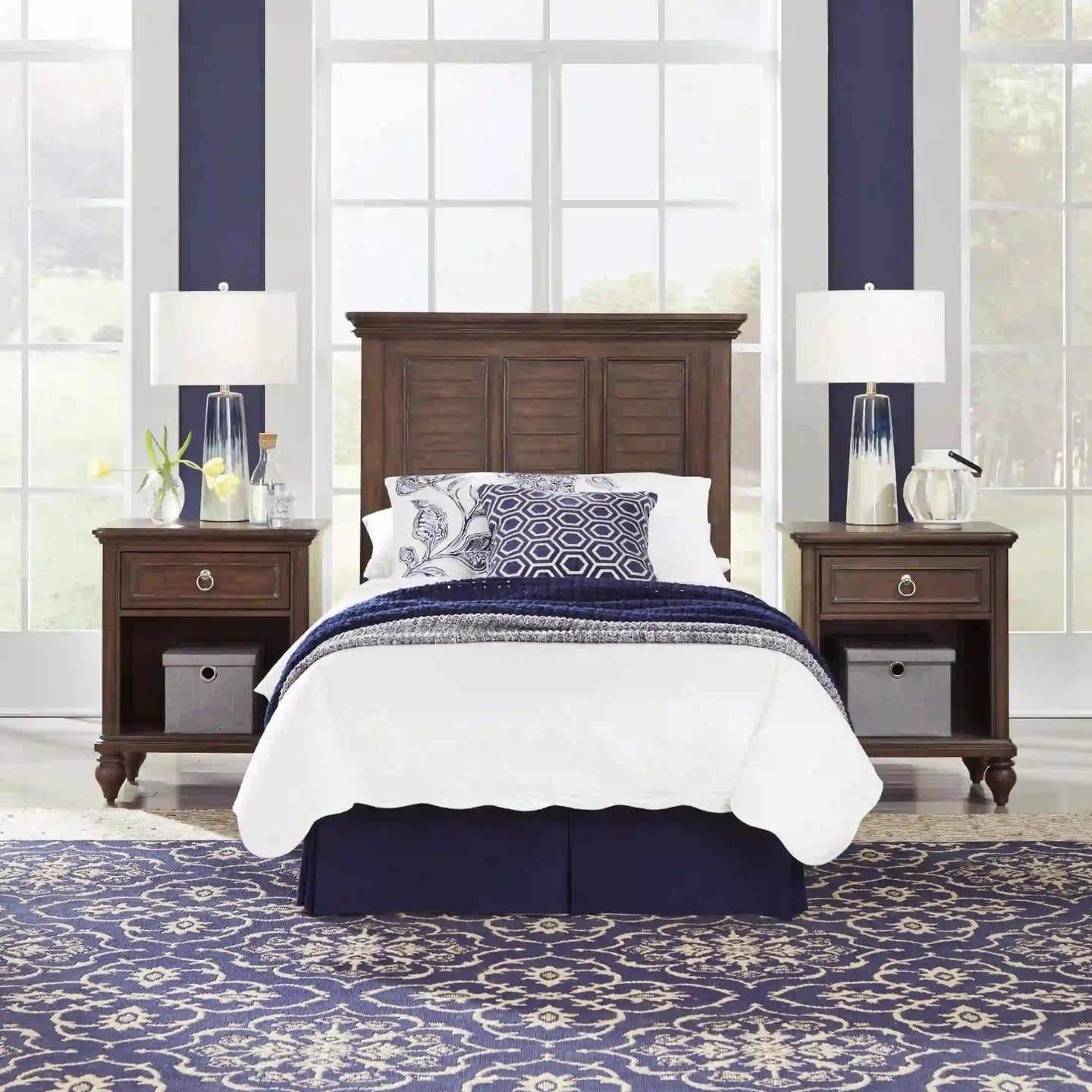 Homestyles Southport Brown Twin Headboard and Two Nightstands