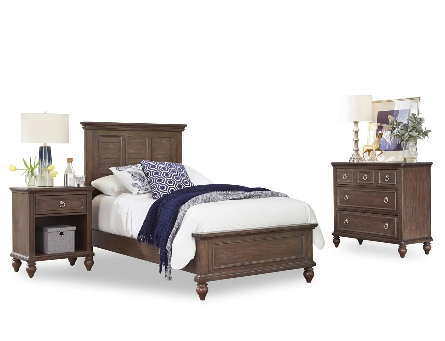 Homestyles Southport Brown Twin Bed, Nightstand and Chest