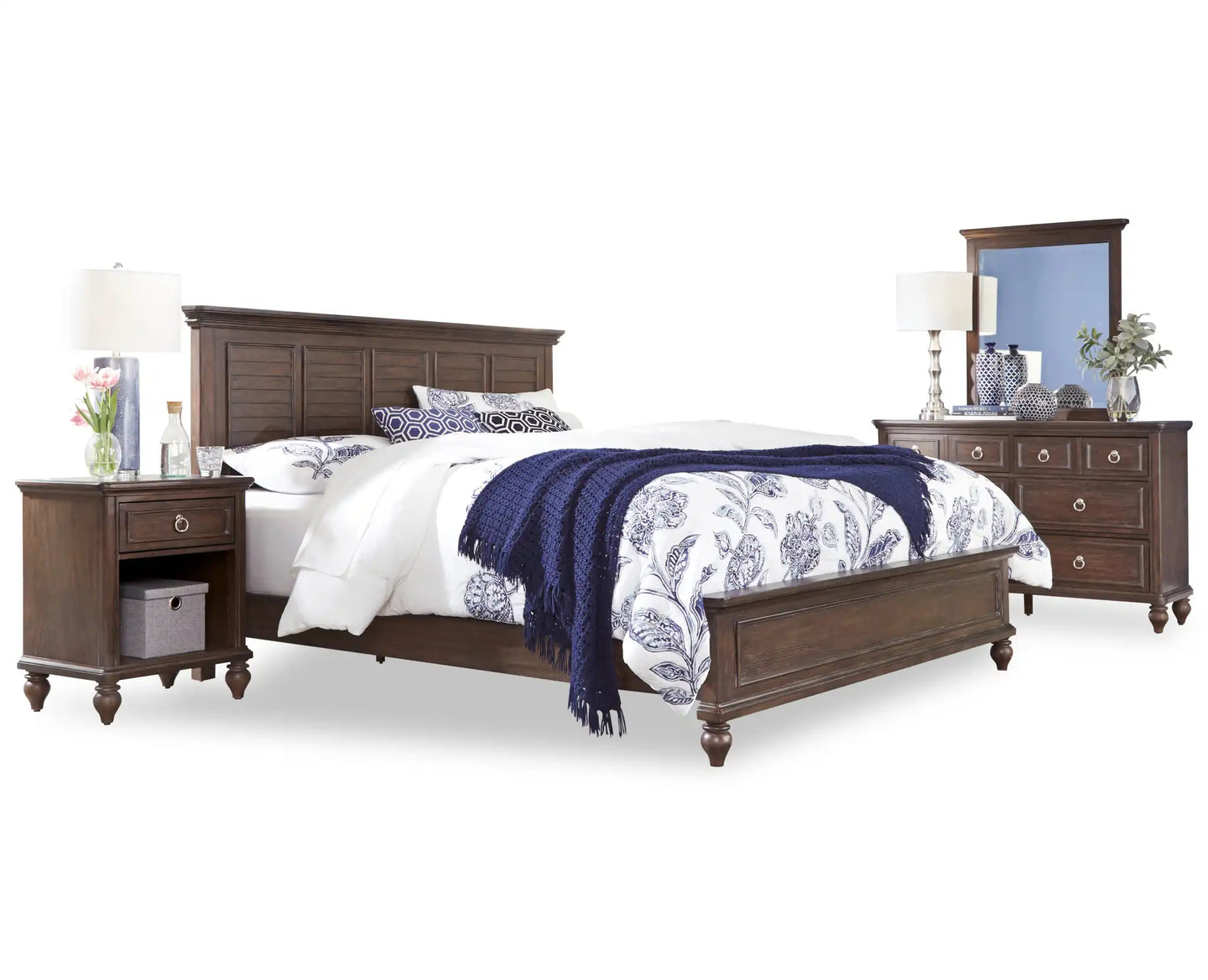 Homestyles Southport Brown King Bed, Nightstand and Dresser with Mirror