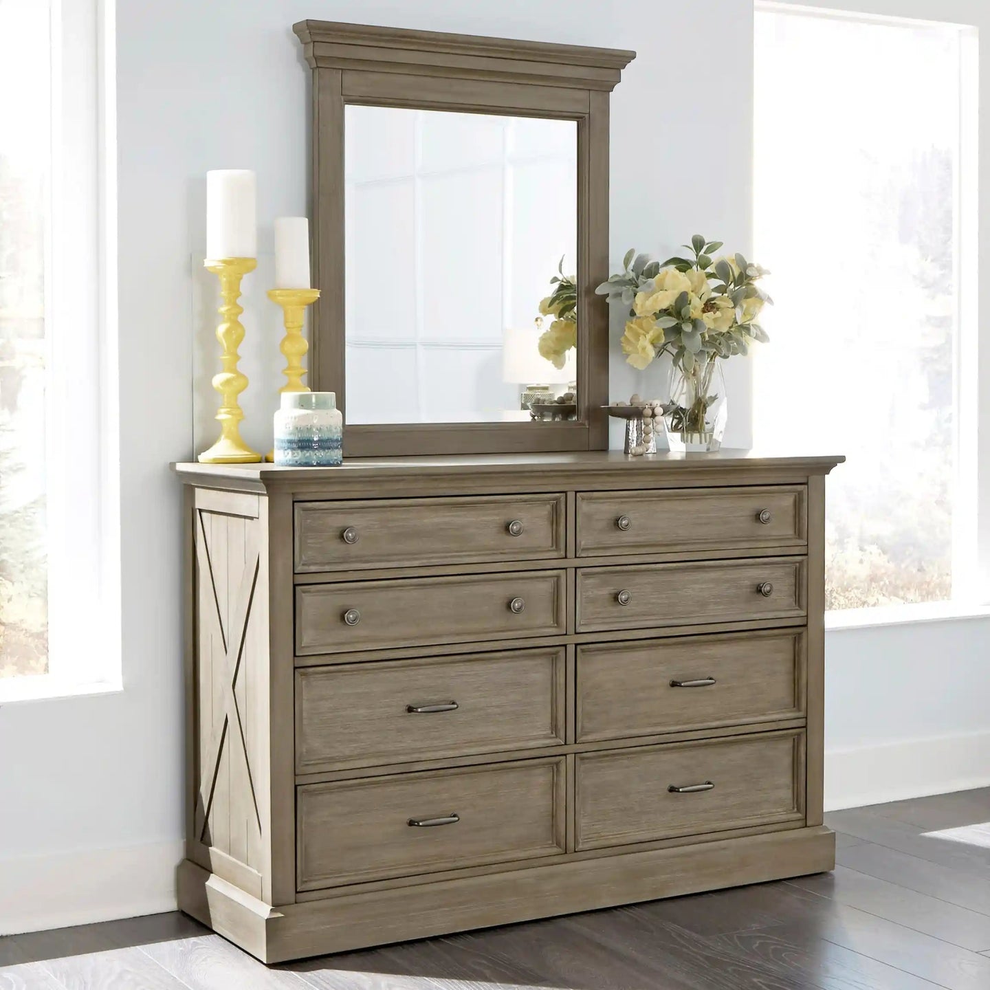 Homestyles Mountain Lodge Gray Dresser with Mirror