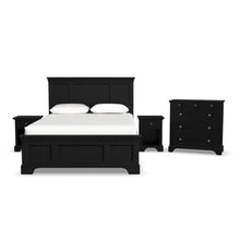 Load image into Gallery viewer, Homestyles Bedford Black Queen Bed, Two Nightstands and Chest