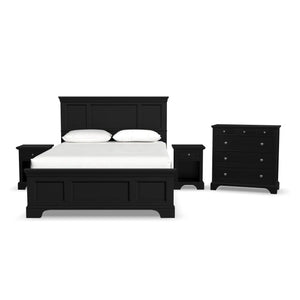 Homestyles Bedford Black Queen Bed, Two Nightstands and Chest