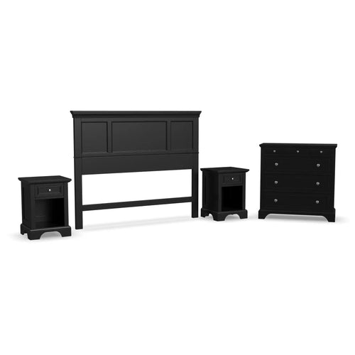 Homestyles Bedford Black Queen Headboard, Two Nightstands and Chest