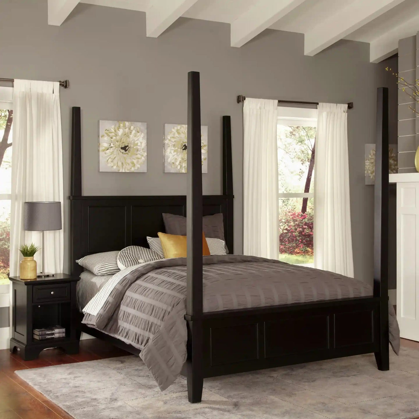 Homestyles Bedford Black Black King Bed and Nightstand