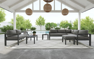 Homestyles Grayton Gray Outdoor Aluminum Loveseat with Lounge Chairs and Coffee Table
