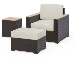Homestyles Palm Springs Brown Outdoor Side Table, Arm Chair and Ottoman