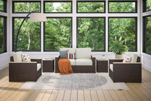 Load image into Gallery viewer, Homestyles Palm Springs Brown Outdoor Loveseat, Arm Chair Pair and Two Side Tables