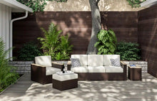 Load image into Gallery viewer, Homestyles Palm Springs Brown Outdoor Sofa, Arm Chair, Ottoman and Side Table